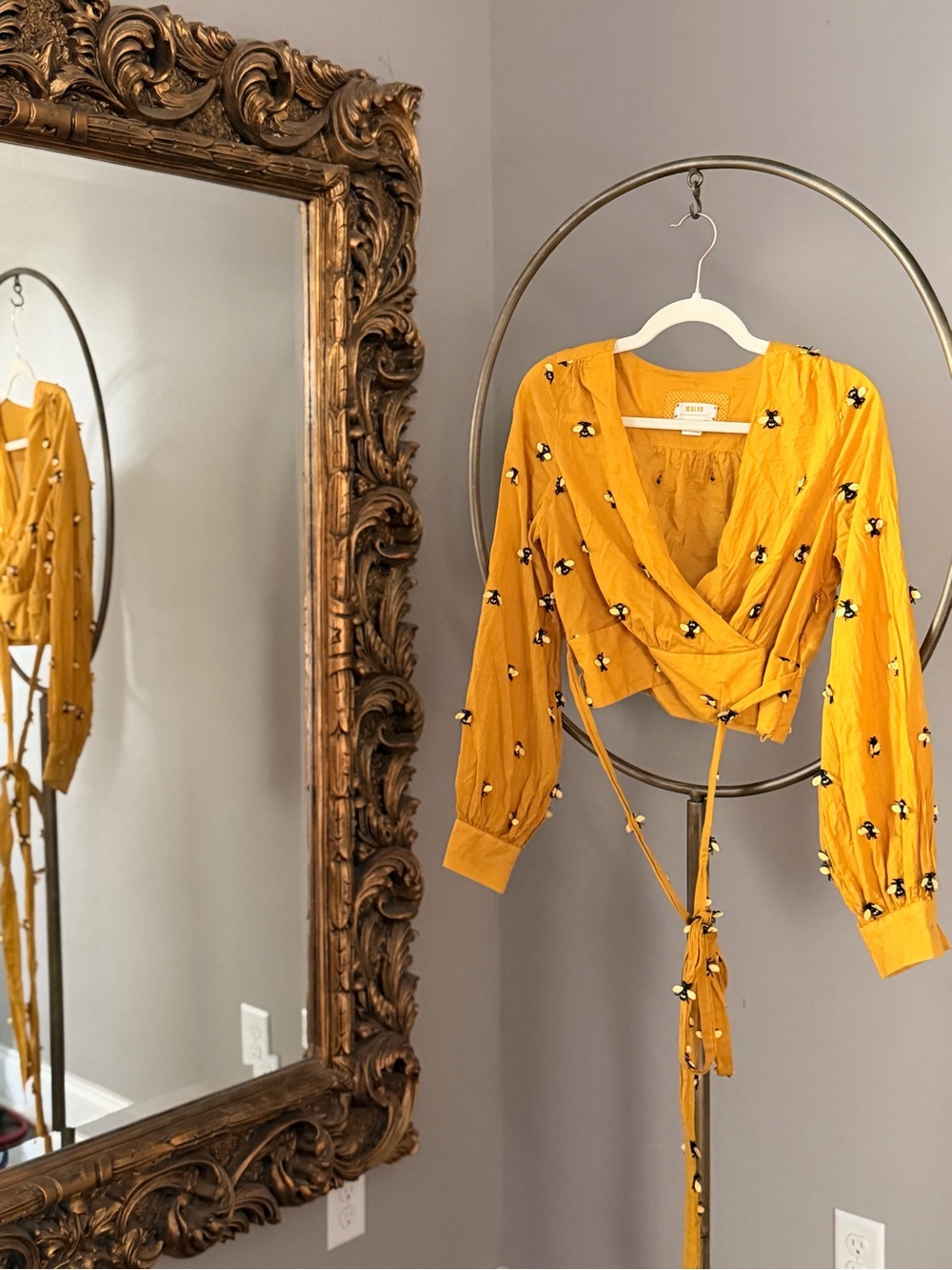 Anthropologie Maeve Embroidered Bee Wrap Top - Picture 2 of 9